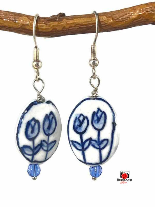 China Blue Tulip Dangling Earrings Bedrock Rose