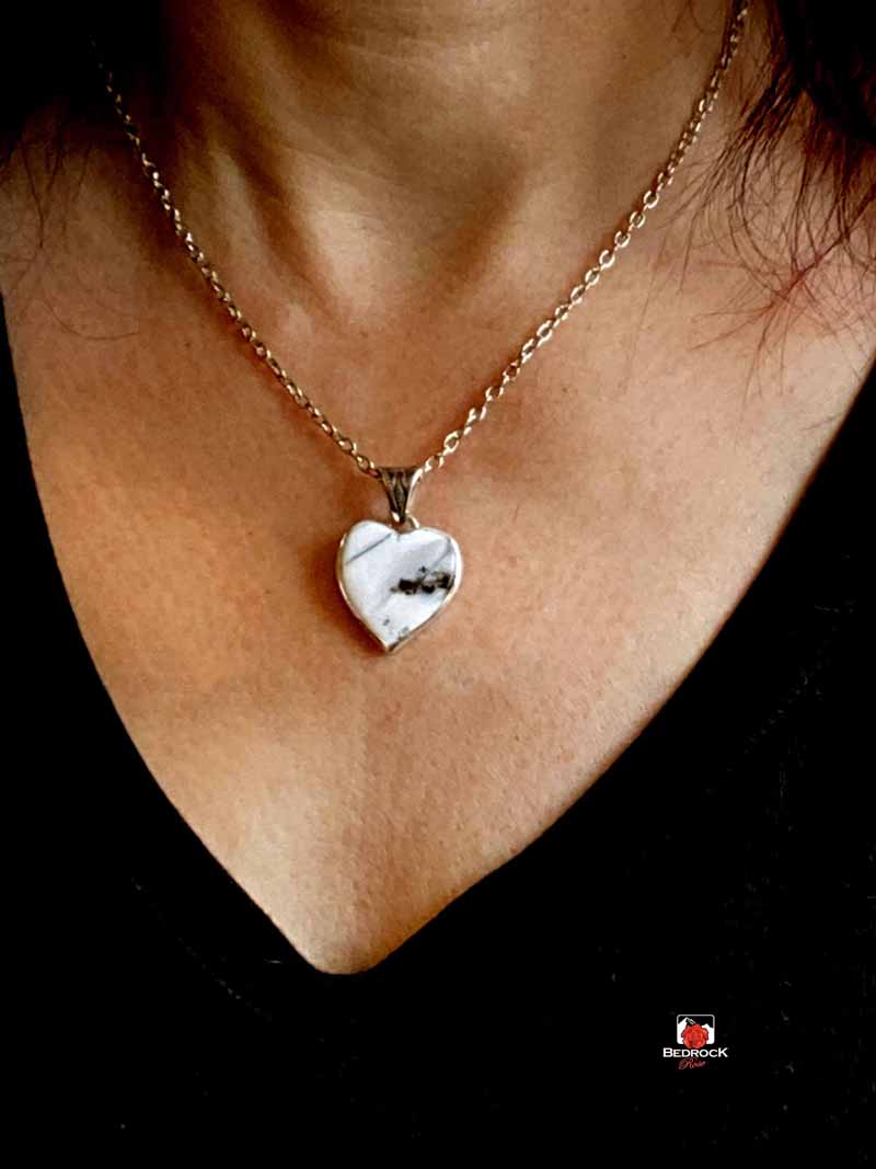 Adorable Merlinite Gemstone Heart Sterling Silver Pendant Bedrock Rose