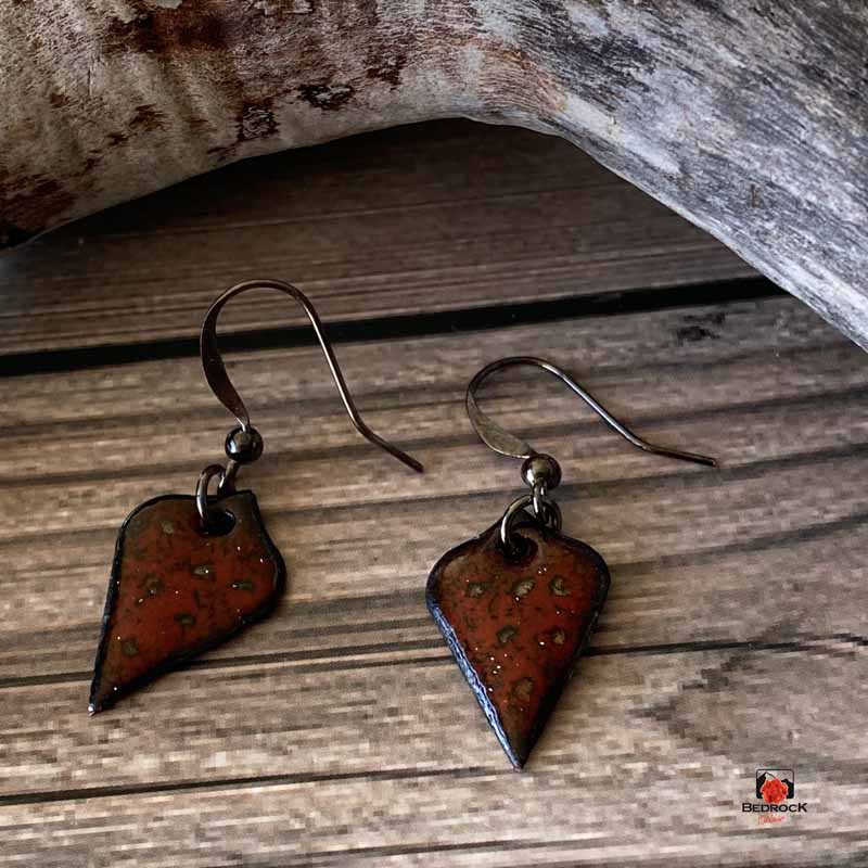 Crackle Red Arabesque Copper Enameled Earrings Bedrock Rose,Red Dangling earrings, Modern style jewelry