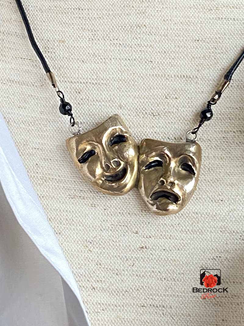 Bronze Tragedy and Comedy Masks Pendant Bedrock Rose