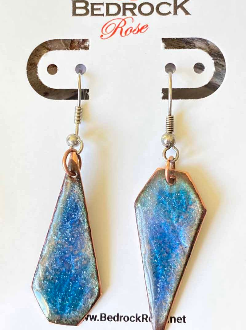 Pearlescent Blue Enamel Earrings Bedrock Rose