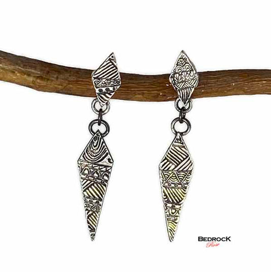 Silver Intricate Geo-Quilt Drop Earrings Bedrock Rose