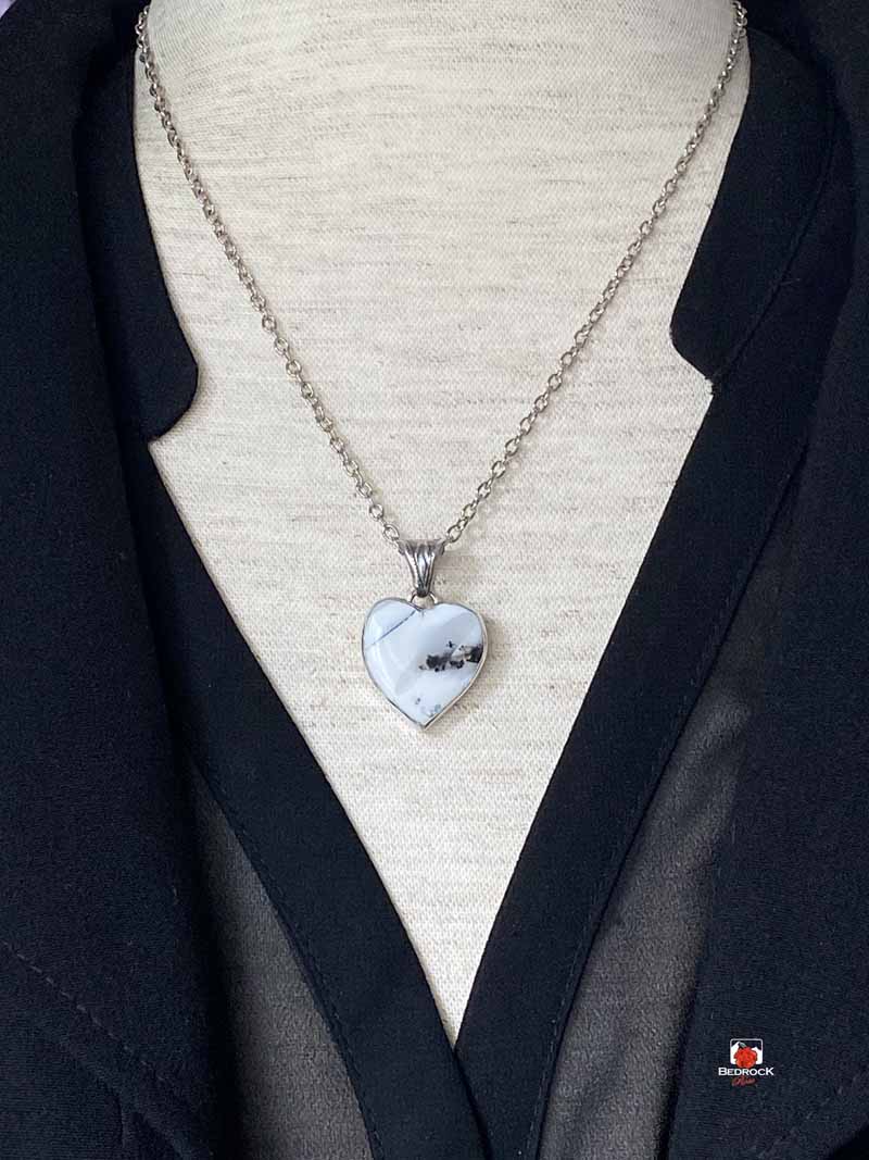 Adorable Merlinite Gemstone Heart Sterling Silver Pendant Bedrock Rose