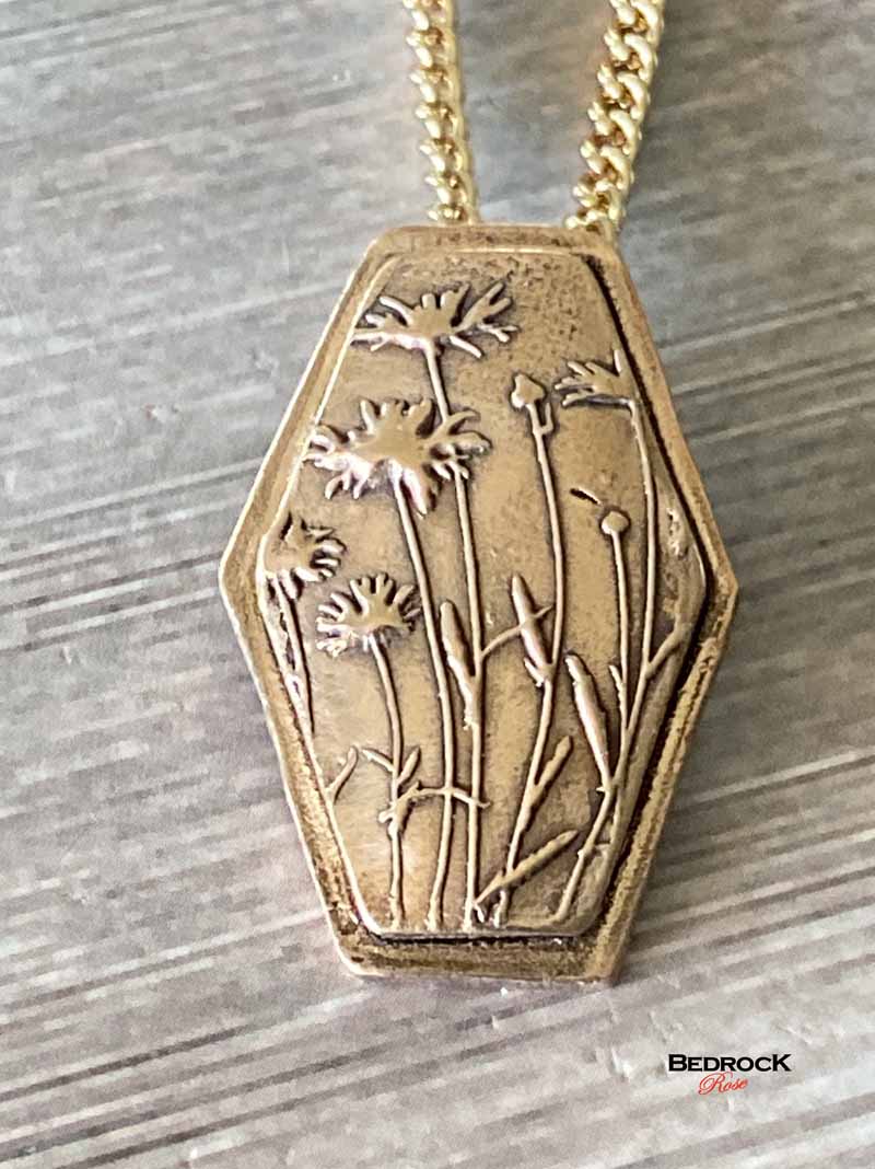Rose Bronze Wildflower Necklace, Handcrafted Floral Jewelry, Unique Metalwork Jewelry