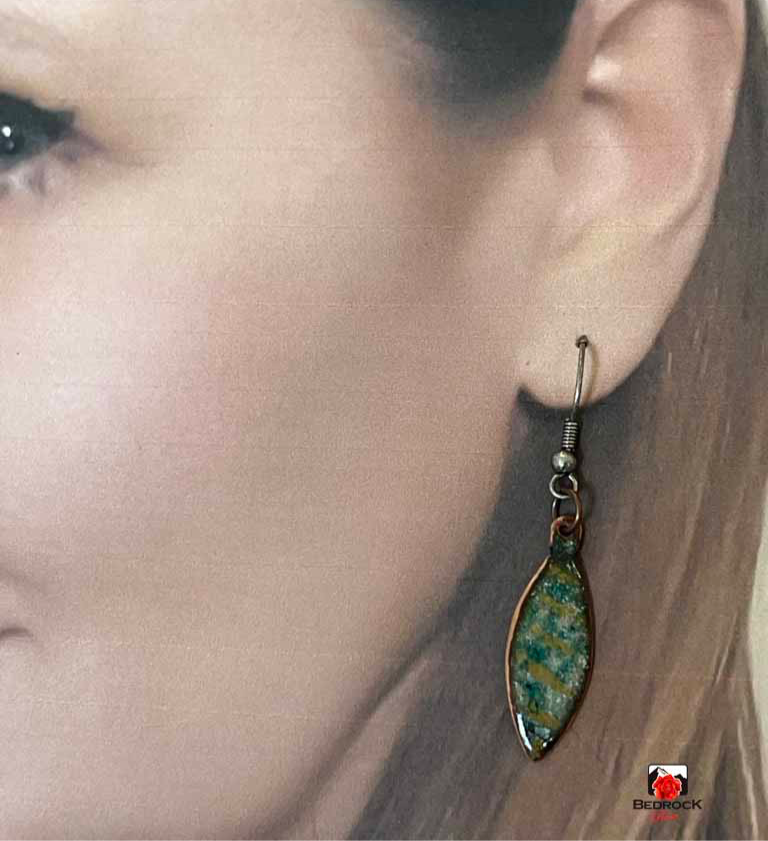 Green Iridescent Dangling Earrings Bedrock Rose
