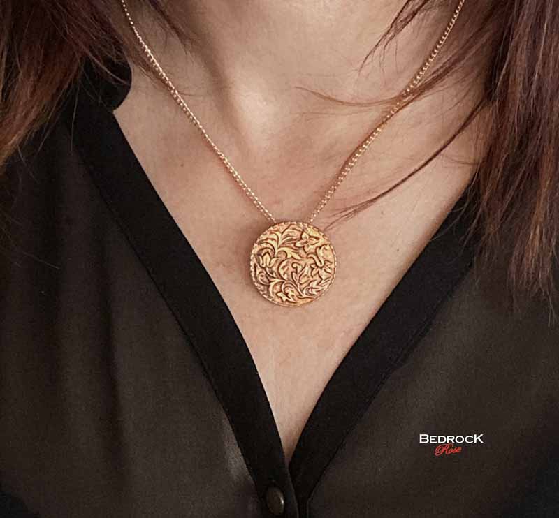 Rose Bronze Floral Medallion Pendant Bedrock Rose
