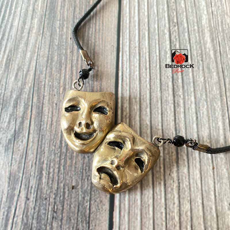 Comedy Tragedy Roses Bronze Tragedy and Comedy Masks Pendant – Bedrock Rose