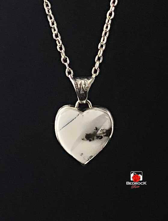Adorable Merlinite Gemstone Heart Sterling Silver Pendant Bedrock Rose