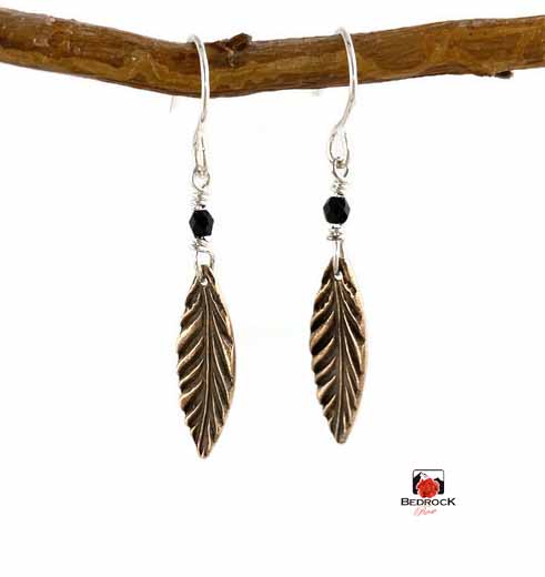 Warm Rose Bronze Feather Pattern Dangling Earrings, Handcrafted Jewelry, Gift for Her