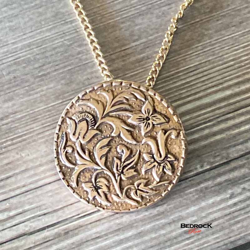 Rose Bronze Floral Medallion Pendant Bedrock Rose