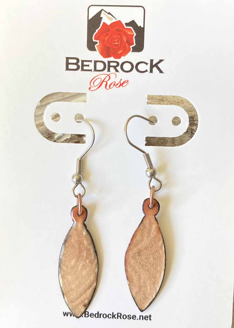 Pointy Oval Copper Dangling Earrings with Transparent Enamel,  Bedrock Rose