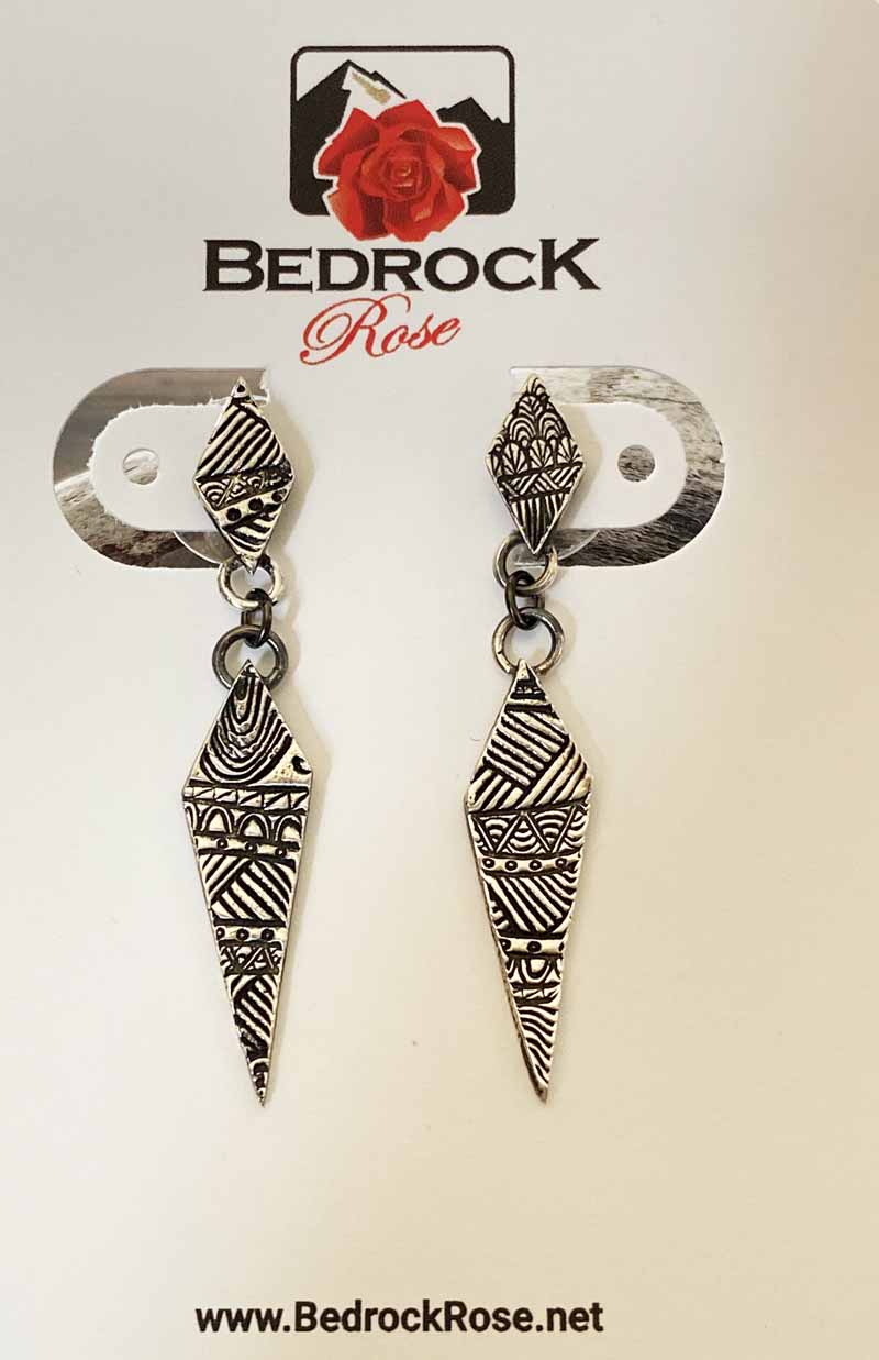 Silver Intricate Geo-Quilt Drop Earrings Bedrock Rose