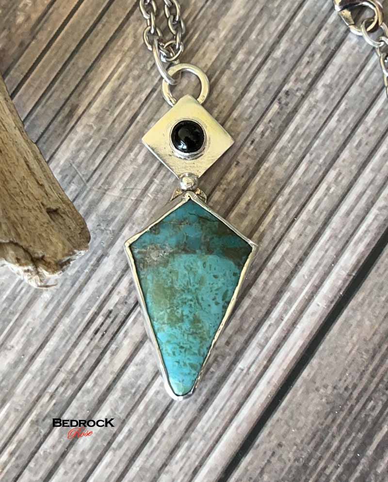 Kingman Turquoise  and Onyx Pendant Bedrock Rose