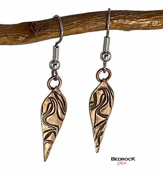 Rose Bronze Squiggles Design Dangling Earrings Bedrock Rose