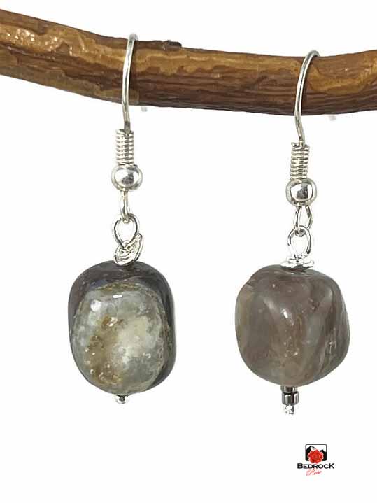 Cubed Agate Dangling Earrings Bedrock Rose, Grounding gemstone Jewelry